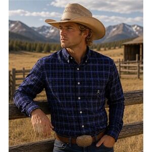 CINCH Men's L Purple Plaid Long Sleeve Collared Shirt Button Down RN17901
